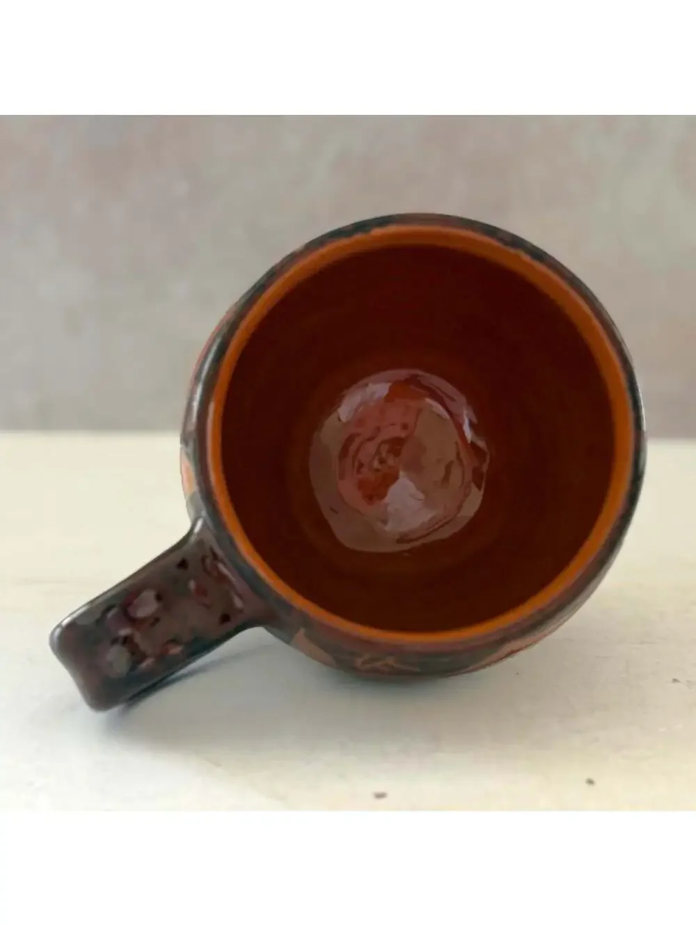 Wassi Art Jamaican Pottery Mug Pair | Hand Carved Leaf Redware Coffee Cups
